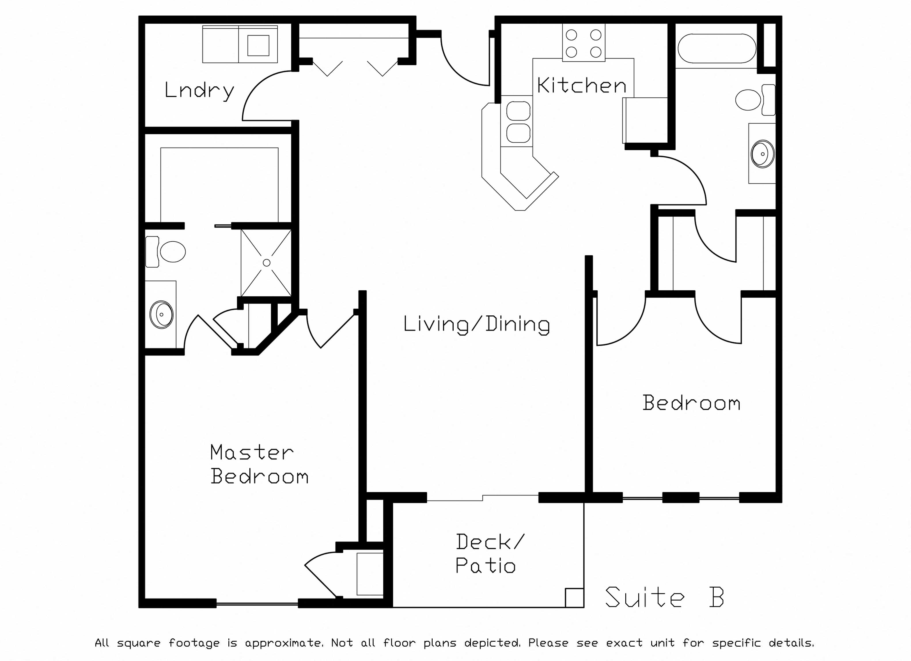 Floor plan for 2 beds, 2 baths, 1142 sqft